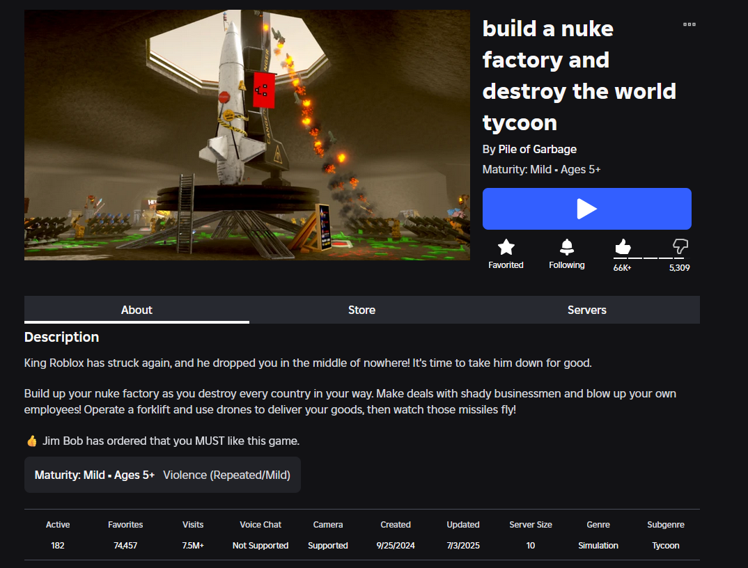 Build a Nuke Factory and Destroy the World Tycoon